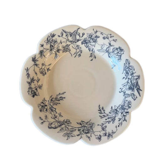 Ceramic Dinner Plate with Embossed Floral Design, 9 Inch