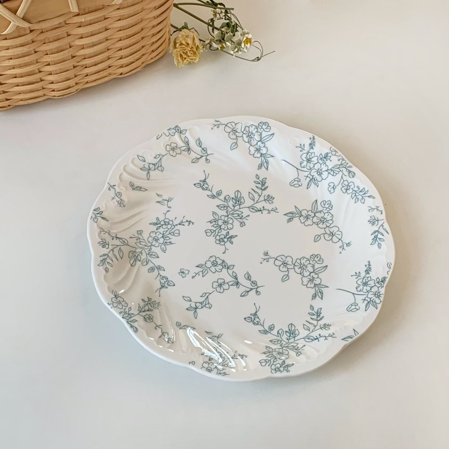Ceramic Plate Collection with Embossed Floral Design