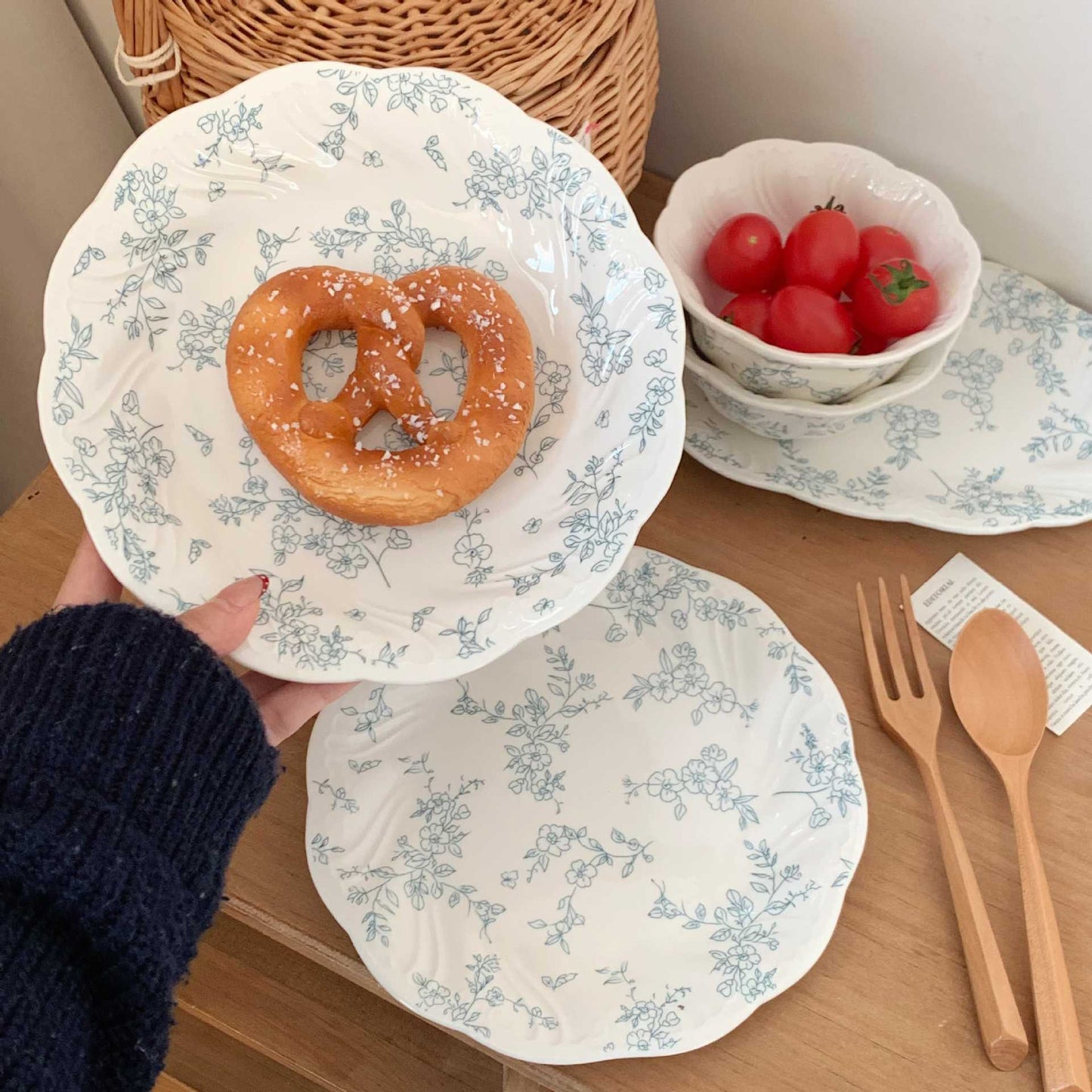 Ceramic Plate Collection with Embossed Floral Design