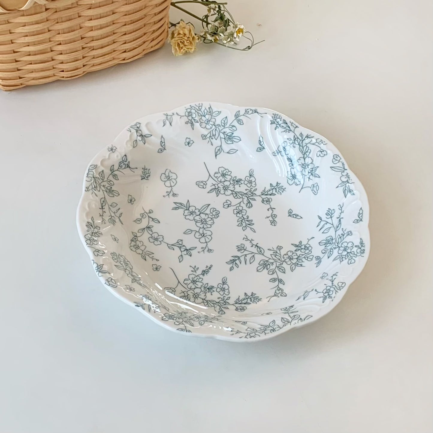Ceramic Plate Collection with Embossed Floral Design