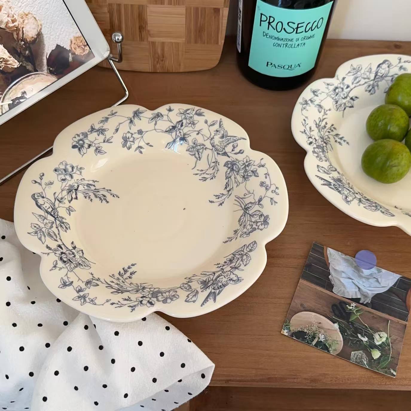 Ceramic Dinner Plate with Embossed Floral Design, 9 Inch