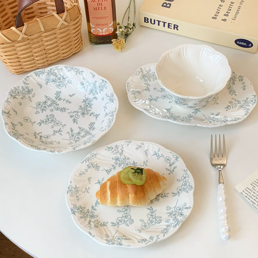 Ceramic Plate Collection with Embossed Floral Design