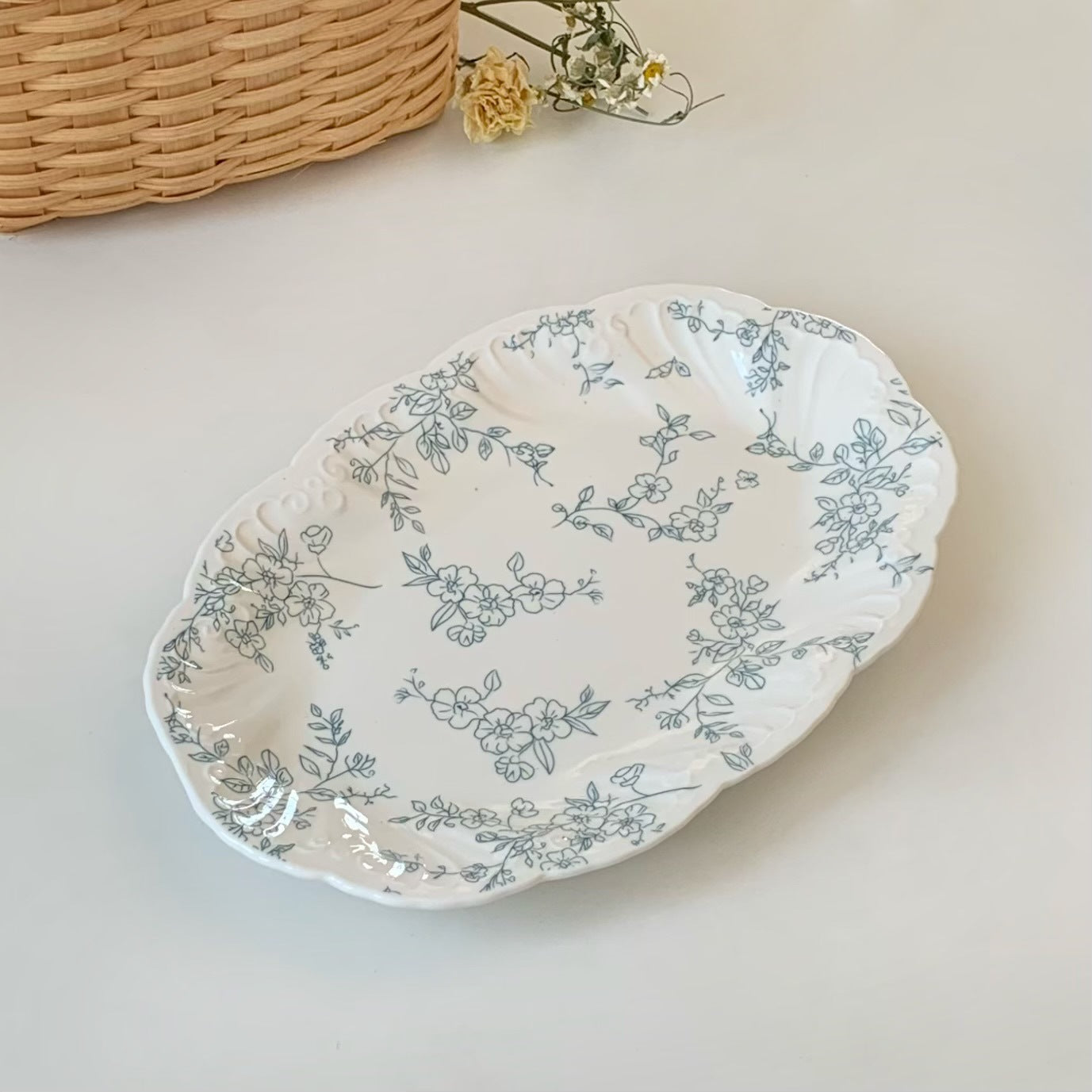 Ceramic Plate Collection with Embossed Floral Design