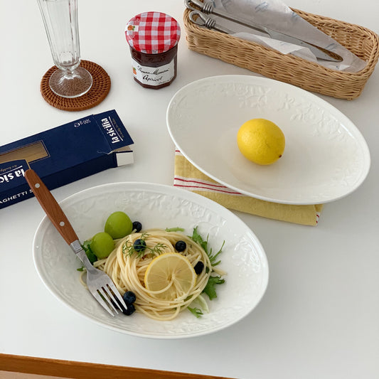 Embossed Ceramic Dinner Plate, 18.5 cm