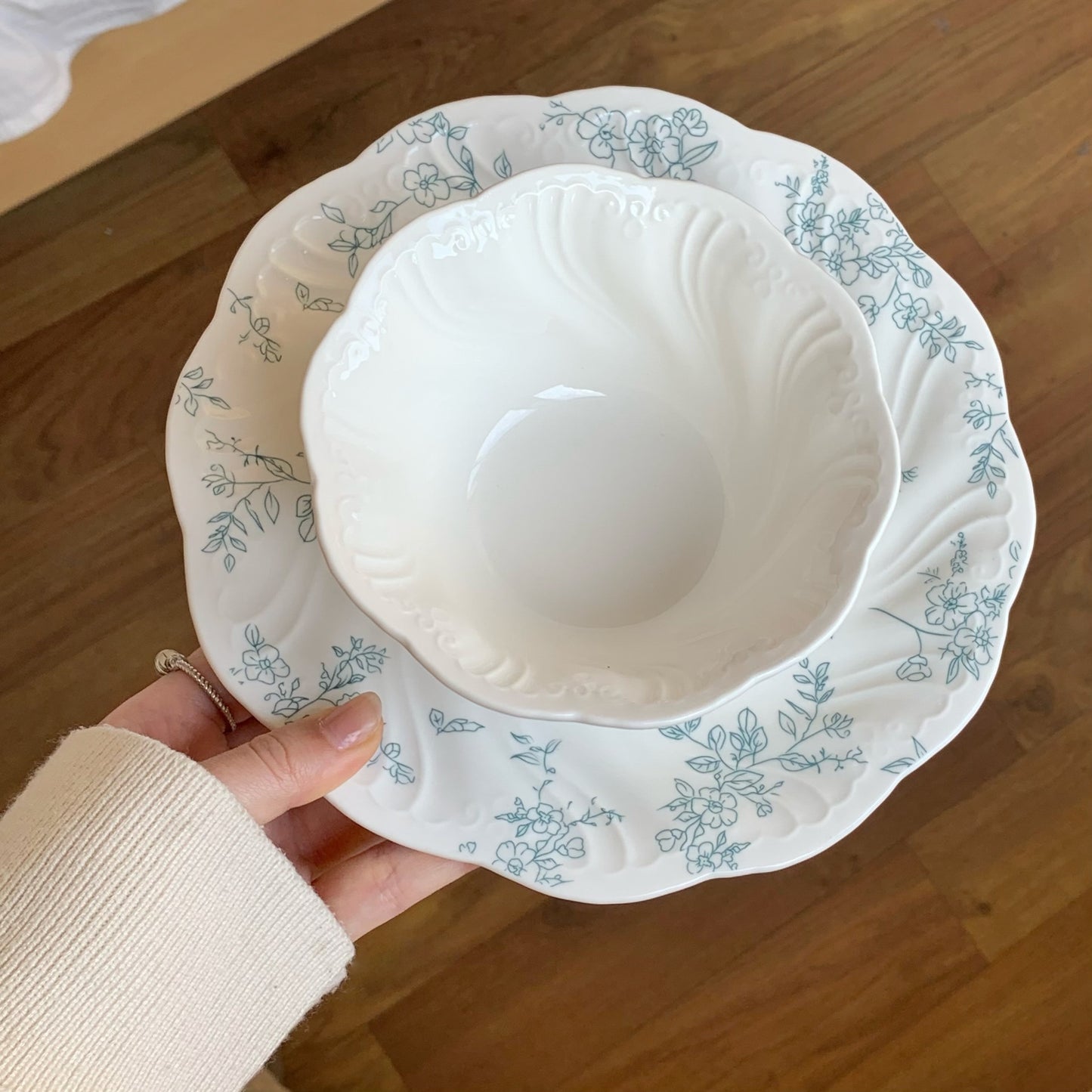 Ceramic Plate Collection with Embossed Floral Design