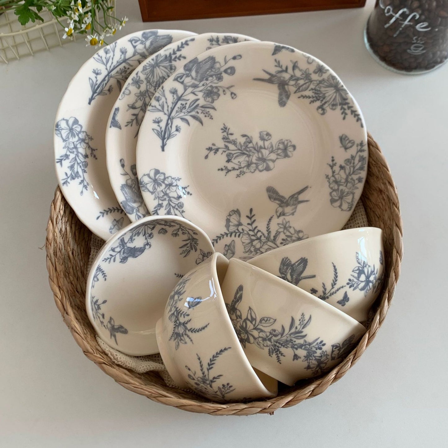 Ceramic Tableware Collection with Floral Pattern